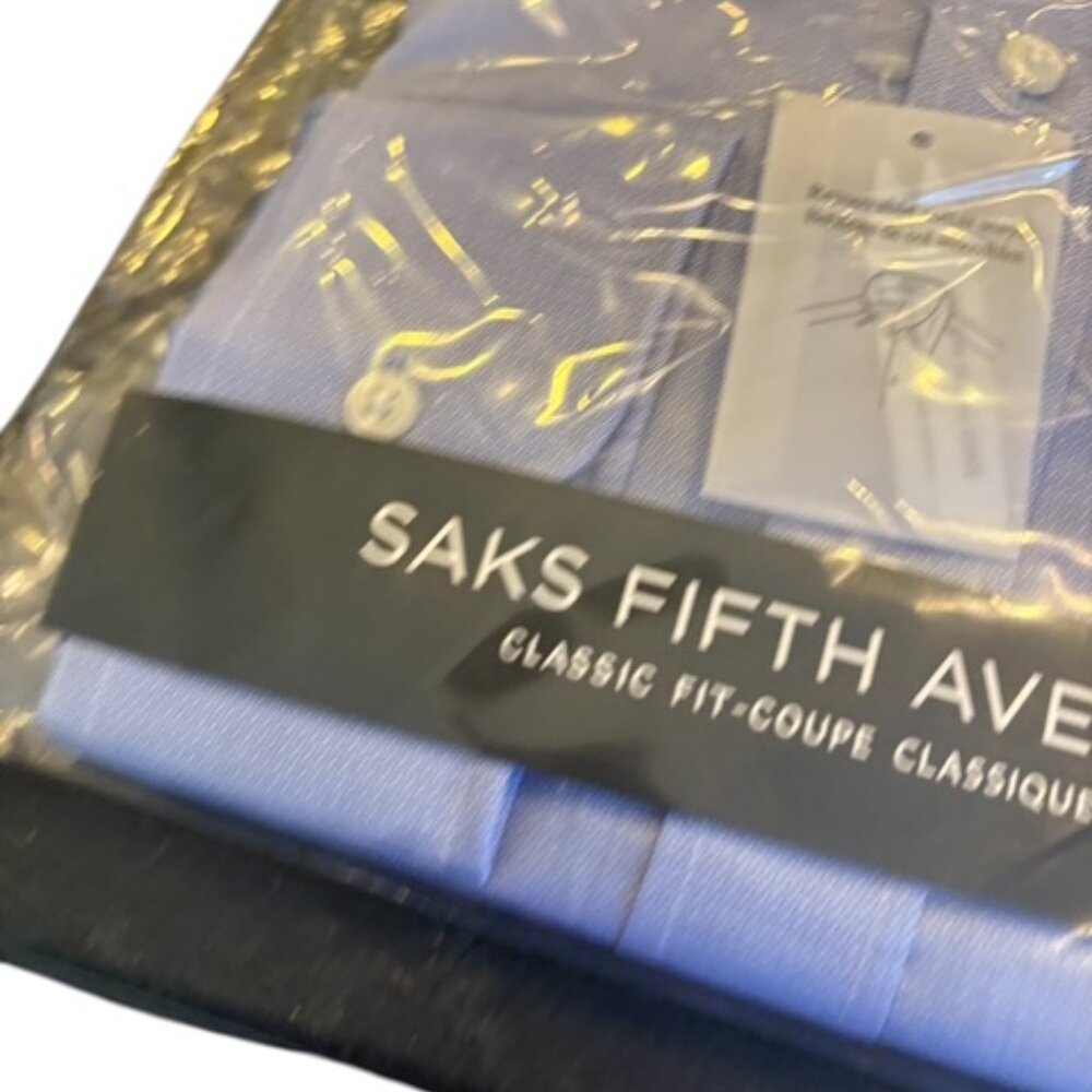 Saks Fifth Avenue Men's Blue Classic Fit black label dress shirt 18 X 34/35 - Picture 3 of 6